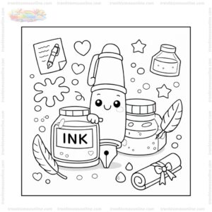 Tranh tô màu bút mực cùng lọ mực