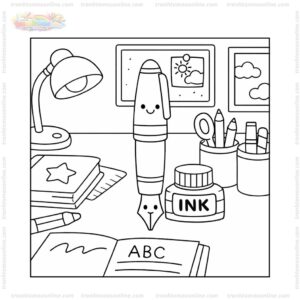 Tranh tô màu bút mực trên bàn