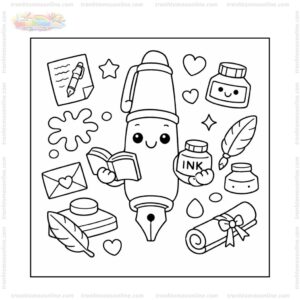 Tranh tô màu bút mực dễ thương