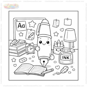 Tranh tô màu bút mực trong góc học tập
