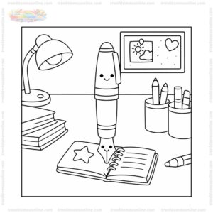 Tranh tô màu bút mực và cuốn sổ nhỏ