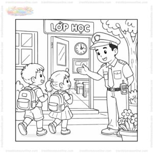 Tranh tô màu bác bảo vệ chào học sinh Tranh tô màu bác bảo vệ chào học sinh