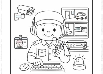 Tranh tô màu bác bảo vệ kiểm tra camera