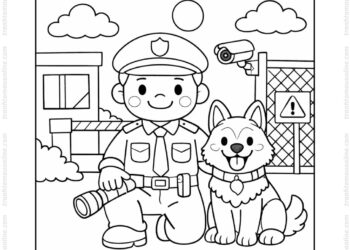 Tranh tô màu bác bảo vệ và chú chó