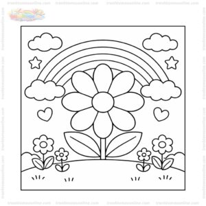 Tranh tô màu bông hoa 8 cánh và cầu vồng Tranh tô màu bông hoa 8 cánh và cầu vồng