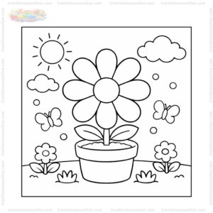 Tranh tô màu bông hoa 8 cánh và chậu cây Tranh tô màu bông hoa 8 cánh và chậu cây