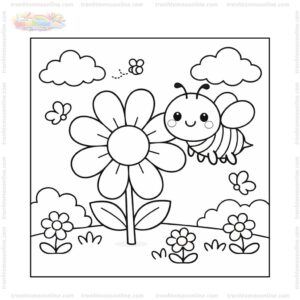 Tranh tô màu bông hoa 8 cánh và chú ong Tranh tô màu bông hoa 8 cánh và chú ong