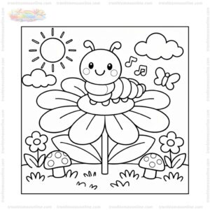 Tranh tô màu bông hoa 8 cánh và chú sâu Tranh tô màu bông hoa 8 cánh và chú sâu