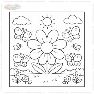 Tranh tô màu bông hoa 8 cánh và đàn bướm Tranh tô màu bông hoa 8 cánh và đàn bướm