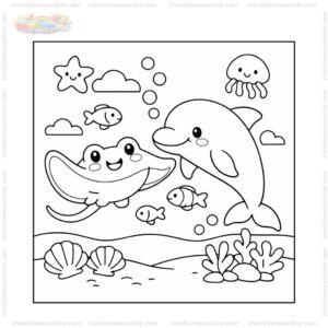 Tranh tô màu cá đuối và cá heo Tranh tô màu cá đuối và cá heo