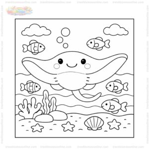 Tranh tô màu cá đuối và cá nhỏ Tranh tô màu cá đuối và cá nhỏ