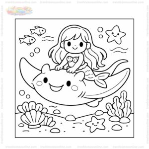 Tranh tô màu cá đuối và nàng tiên cá Tranh tô màu cá đuối và nàng tiên cá