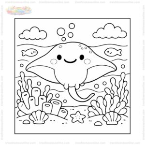 Tranh tô màu cá đuối và san hô Tranh tô màu cá đuối và san hô