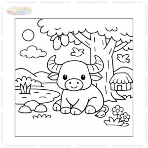 Tranh tô màu con trâu dưới gốc cây Tranh tô màu con trâu dưới gốc cây
