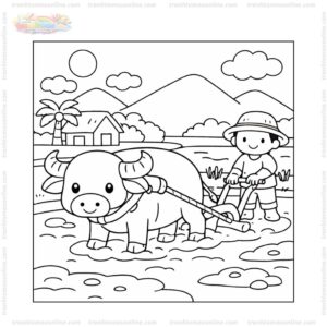Tranh tô màu con trâu kéo cày Tranh tô màu con trâu kéo cày