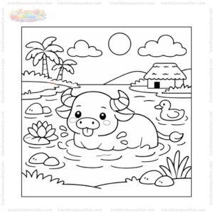 Tranh tô màu con trâu tắm sông Tranh tô màu con trâu tắm sông