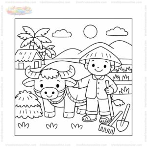 tô màu con trâu Tranh tô màu con trâu và bác nông dân