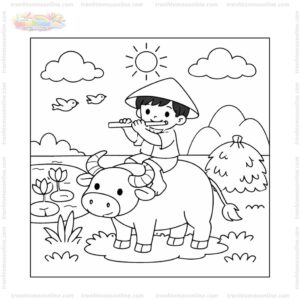 Tranh tô màu con trâu và chú bé Tranh tô màu con trâu và chú bé