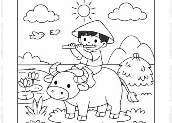 Tranh tô màu con trâu và chú bé