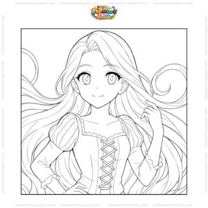 Tranh tô màu công chúa Tóc Mây anime