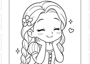 Tranh tô màu công chúa Tóc Mây chibi