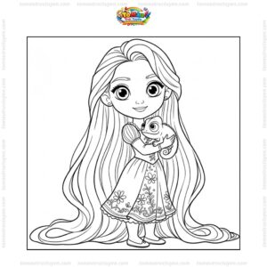 Tranh tô màu công chúa Tóc Mây và ếch