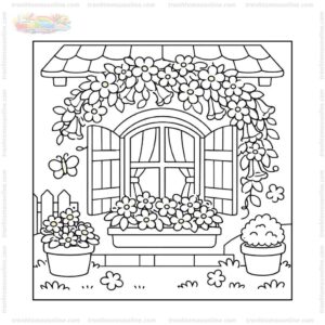 Tranh tô màu hoa dây leo bên cửa sổ Tranh tô màu hoa dây leo bên cửa sổ