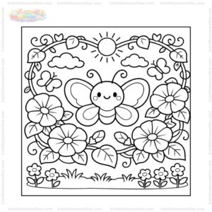 Tranh tô màu hoa dây leo và chú bướm Tranh tô màu hoa dây leo và chú bướm