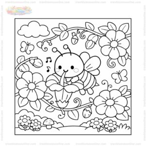 Tranh tô màu hoa dây leo và chú ong Tranh tô màu hoa dây leo và chú ong