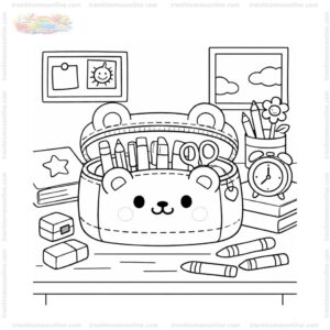 Tranh tô màu hộp bút trên bàn học