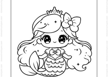 Tranh tô màu nàng tiên cá chibi