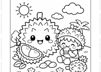 Tranh tô màu quả sầu riêng chibi
