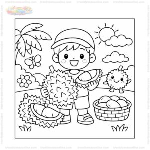 Tranh tô màu quả sầu riêng và bạn nhỏ Tranh tô màu quả sầu riêng và bạn nhỏ