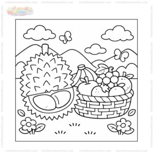 Tranh tô màu quả sầu riêng và giỏ trái cây Tranh tô màu quả sầu riêng và giỏ trái cây