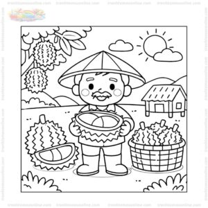 Tranh tô màu quả sầu riêng và nông dân Tranh tô màu quả sầu riêng và nông dân