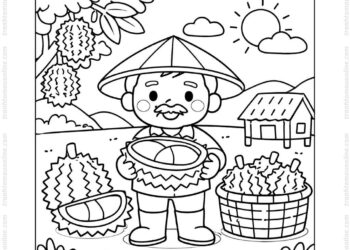 Tranh tô màu quả sầu riêng và nông dân