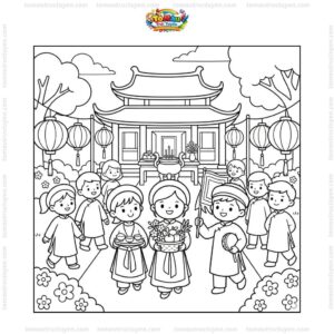 Tranh tô màu rước lễ giỗ tổ