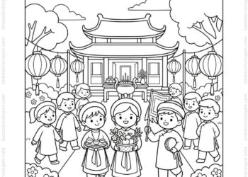 Tranh tô màu rước lễ giỗ tổ