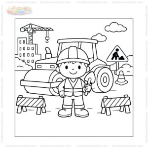 Tranh tô màu xe lu và công nhân Tranh tô màu xe lu và công nhân