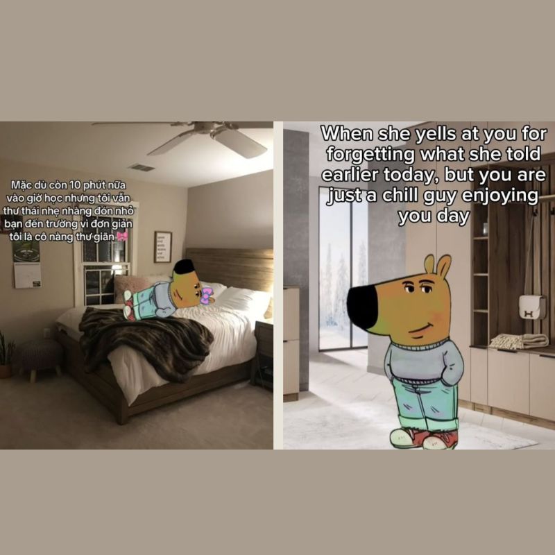 Chill guy là gì? Giải mã meme anh chàng thư giãn và lối sống chill 5 Mặc dù gần tới giờ vào học nhưng tôi vẫn chờ đứa bạn đến rước vì đơn giản tôi là cô nàng thư giãn