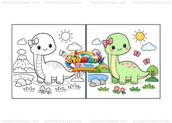 tô màu khủng long cổ dài