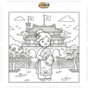 Tranh tô màu áo dài Huế đơn giản