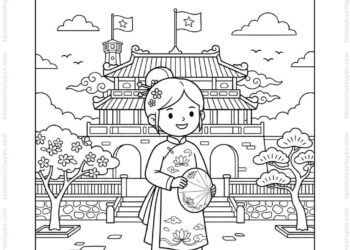 Tranh tô màu áo dài Huế đơn giản
