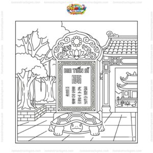 Tranh tô màu Văn Miếu Quốc Tử Giám với bia tiến sĩ