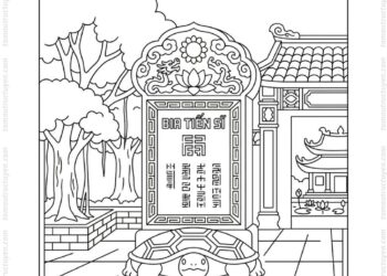 Tranh tô màu Văn Miếu Quốc Tử Giám với bia tiến sĩ