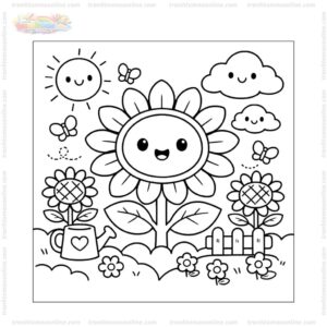 Tranh tô màu bông hoa hướng dương cute