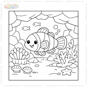 Tranh tô màu cá hề bên hang đá Tranh tô màu cá hề bên hang đá