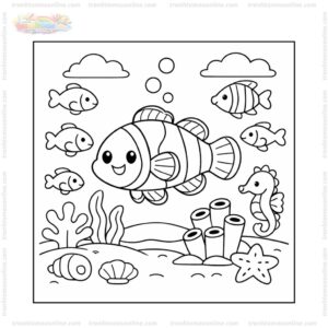 Tranh tô màu cá hề và đàn cá biển Tranh tô màu cá hề và đàn cá biển