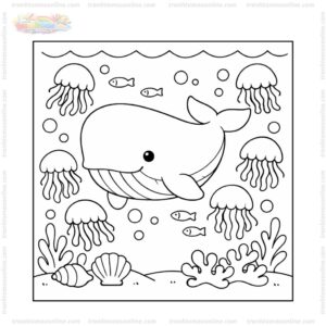 Tranh tô màu cá nhà táng bên đàn sứa