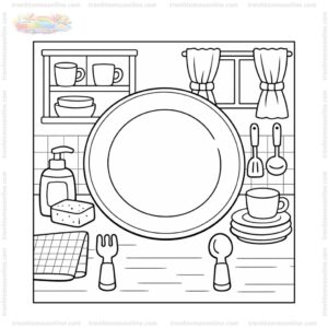 Tranh tô màu cái đĩa trong nhà bếp
